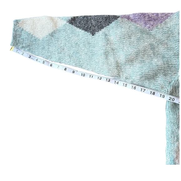 Vintage Mohair Blend Argyle Sweater 90s Pastel Knit Made In Hong Kong Cozy - Picture 6 of 12